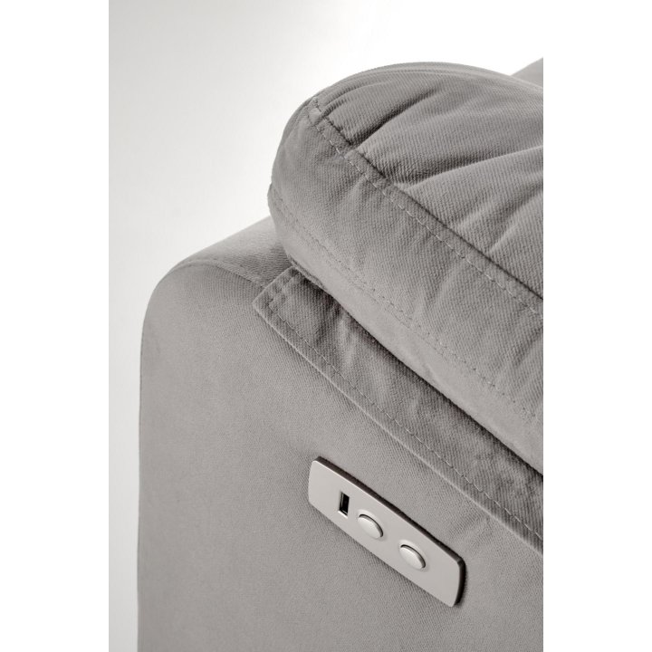 Fotel do salonu kolor popielaty z trzema poduszkami z funkcją elektrycznego rozkładania, funkcja relax