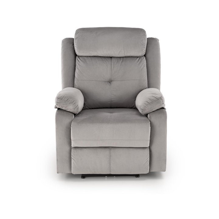 Fotel do salonu kolor popielaty z trzema poduszkami z funkcją elektrycznego rozkładania, funkcja relax