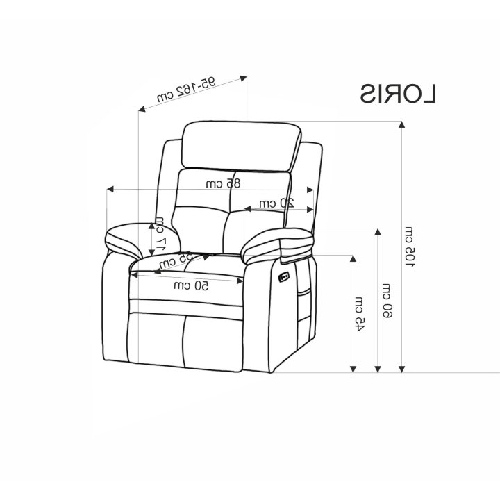 Fotel do salonu kolor popielaty z trzema poduszkami z funkcją elektrycznego rozkładania, funkcja relax