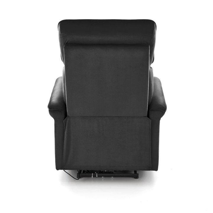 Fotel do salonu z funkcją elektrycznego rozkładania, gniazdo USB, kolor czarny, tkanina velvet