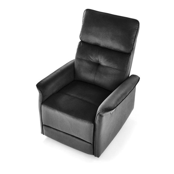 Fotel do salonu z funkcją elektrycznego rozkładania, gniazdo USB, kolor czarny, tkanina velvet