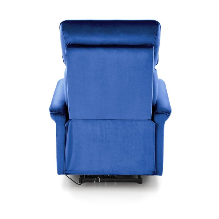 Fotel do salonu z funkcją elektrycznego rozkładania, gniazdo USB, kolor granatowy, tkanina velvet