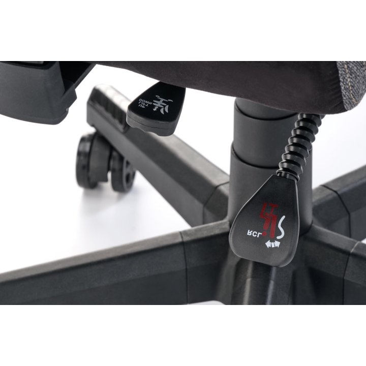 Futurystyczny Fotel dla gracza, popielata tkanina z czarnymi wstawkami, regulowane podłokietniki