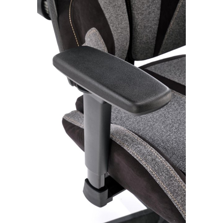 Futurystyczny Fotel dla gracza, popielata tkanina z czarnymi wstawkami, regulowane podłokietniki