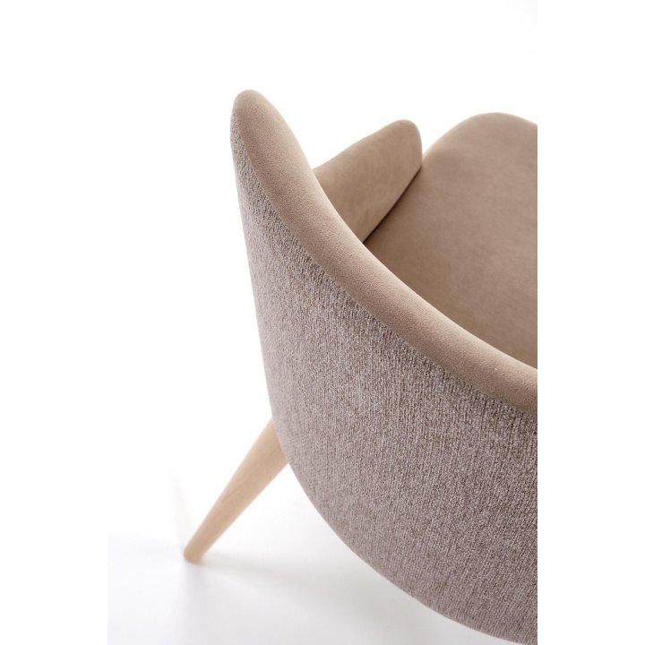 Beżowe obrotowe krzesło do jadalni tapicerowane - 180° obrót - z drewnianymi nogami