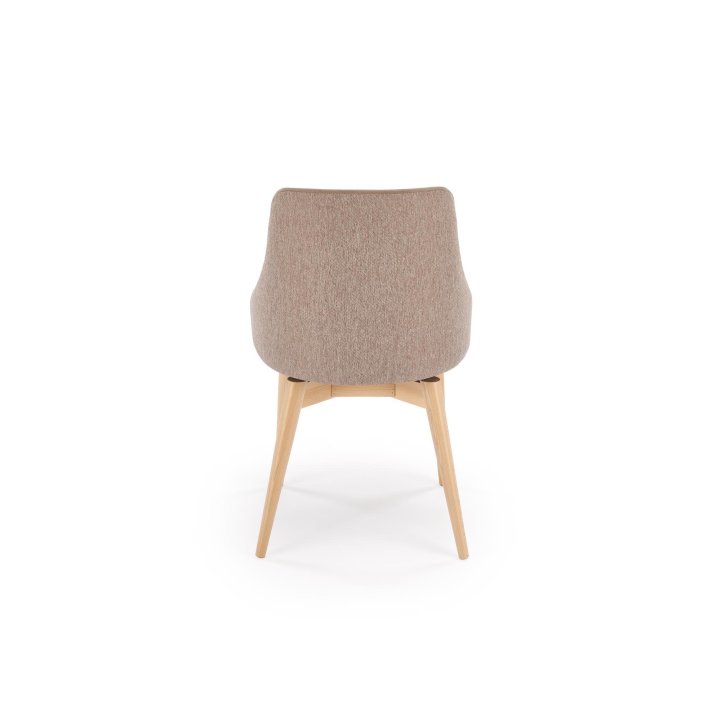 Beżowe obrotowe krzesło do jadalni tapicerowane - 180° obrót - z drewnianymi nogami