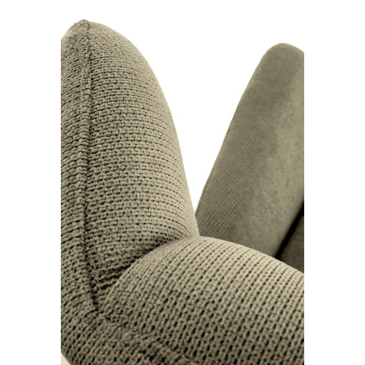 Fotel do salonu, klasyczny, kolor oliwkowy, z przeszyciami, na czarnych metalowych nogach, tkanina - VARDO