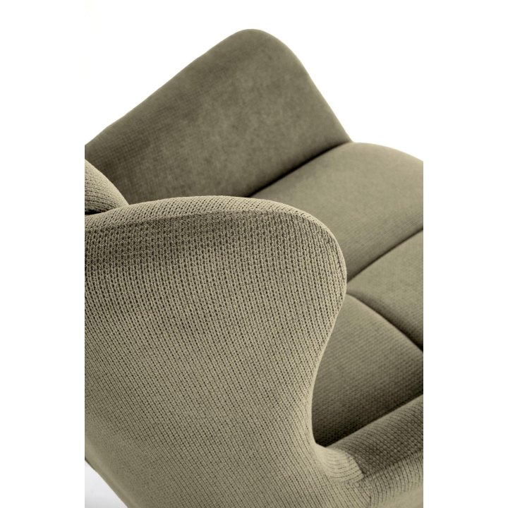 Fotel do salonu, klasyczny, kolor oliwkowy, z przeszyciami, na czarnych metalowych nogach, tkanina - VARDO