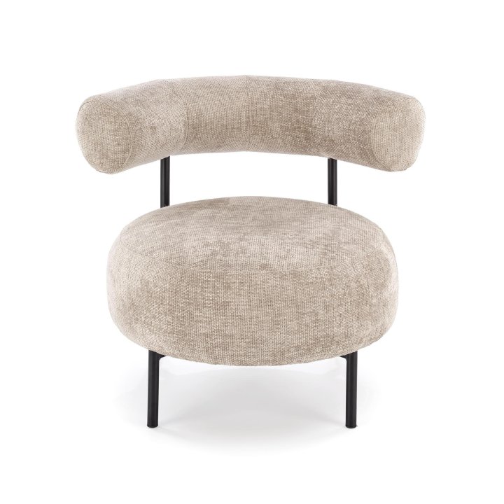 Beżowy wypoczynkowy fotel z oparciem do salonu na czarnych nóżkach