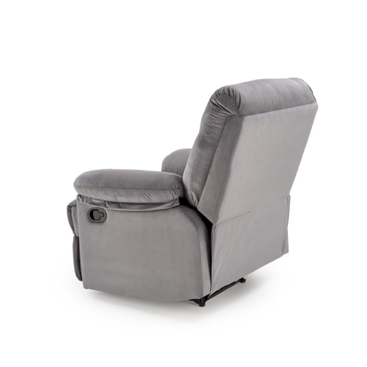 Rozkładany Fotel do salonu w popielatej miękkiej tkaninie typu velvet, funkcja relax