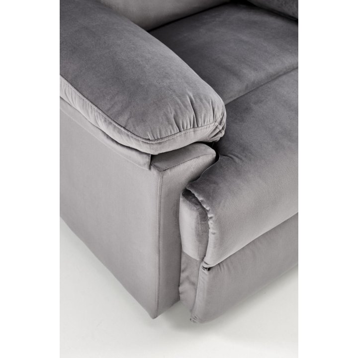 Rozkładany Fotel do salonu w popielatej miękkiej tkaninie typu velvet, funkcja relax