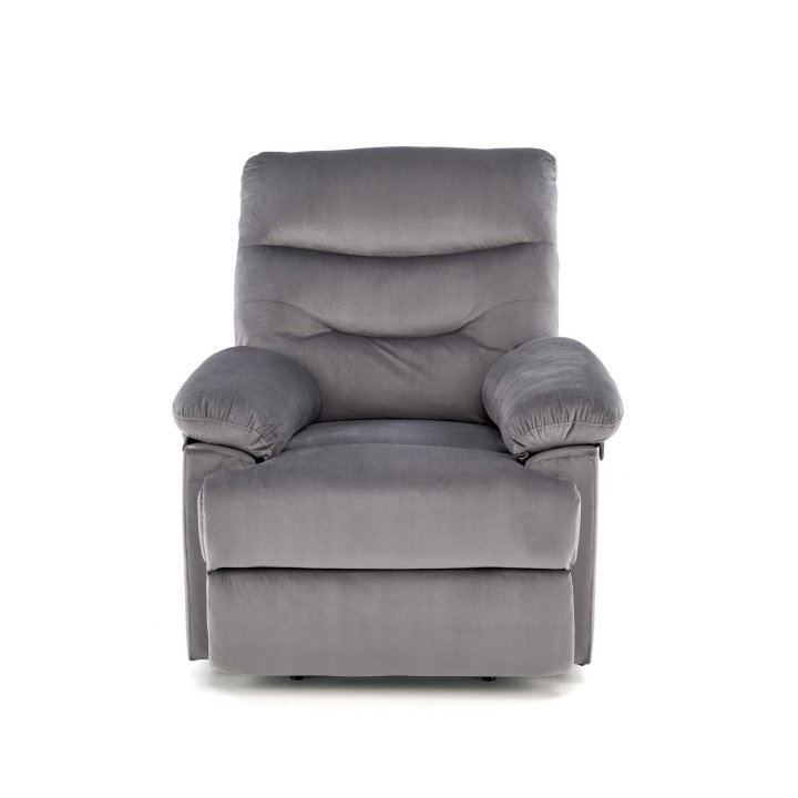Rozkładany Fotel do salonu w popielatej miękkiej tkaninie typu velvet, funkcja relax