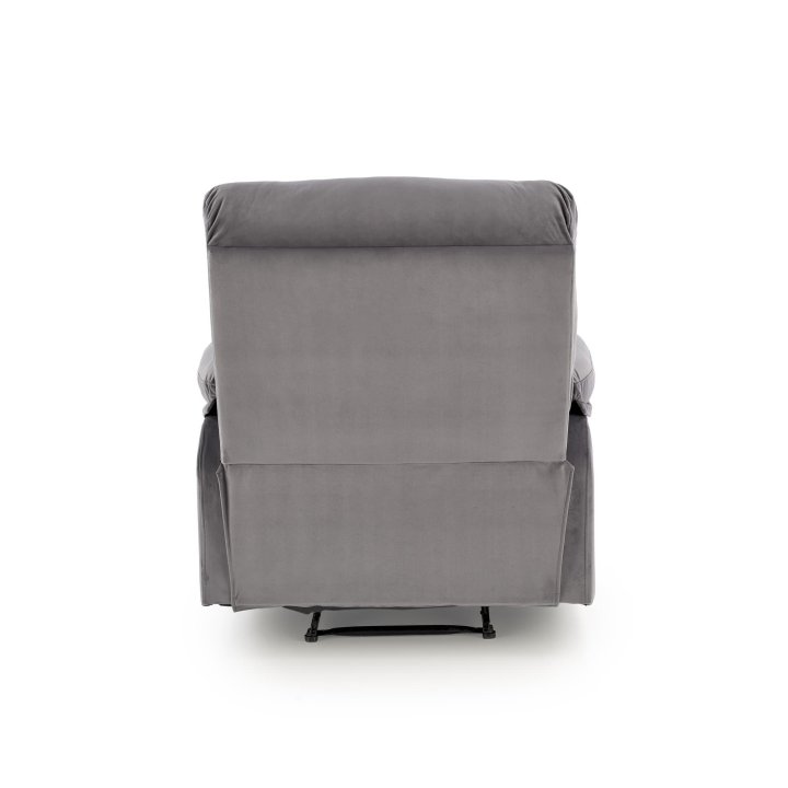Rozkładany Fotel do salonu w popielatej miękkiej tkaninie typu velvet, funkcja relax