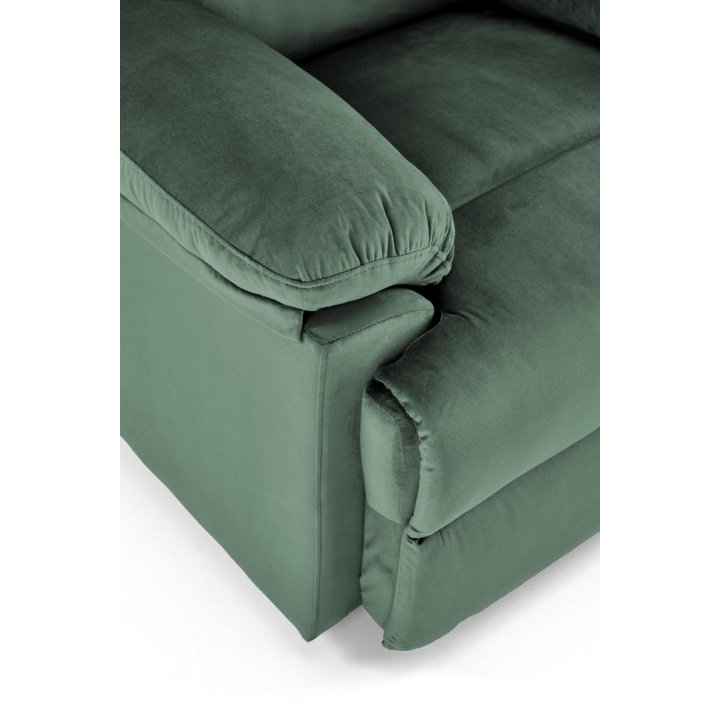 Rozkładany Fotel do salonu w ciemnozielonej miękkiej tkaninie typu velvet, funkcja relax
