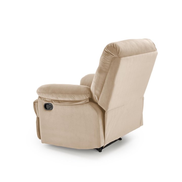 Rozkładany Fotel do salonu w beżowej miękkiej tkaninie typu velvet, funkcja relax