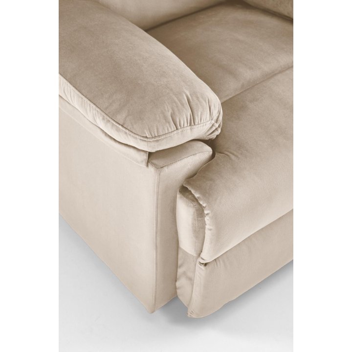 Rozkładany Fotel do salonu w beżowej miękkiej tkaninie typu velvet, funkcja relax