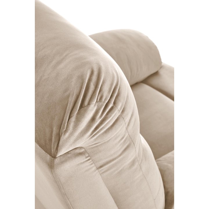 Rozkładany Fotel do salonu w beżowej miękkiej tkaninie typu velvet, funkcja relax