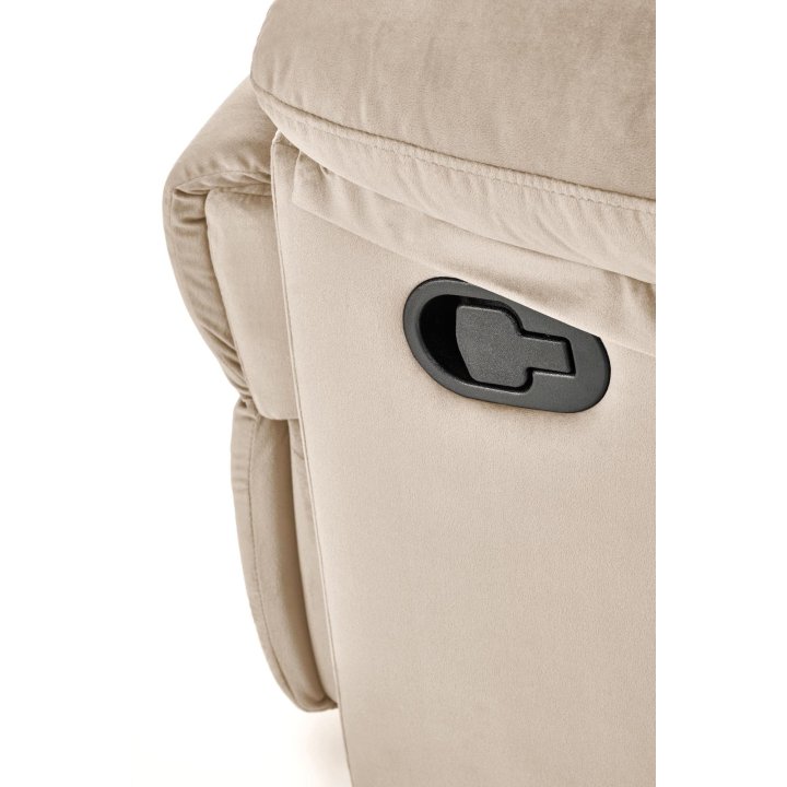 Rozkładany Fotel do salonu w beżowej miękkiej tkaninie typu velvet, funkcja relax