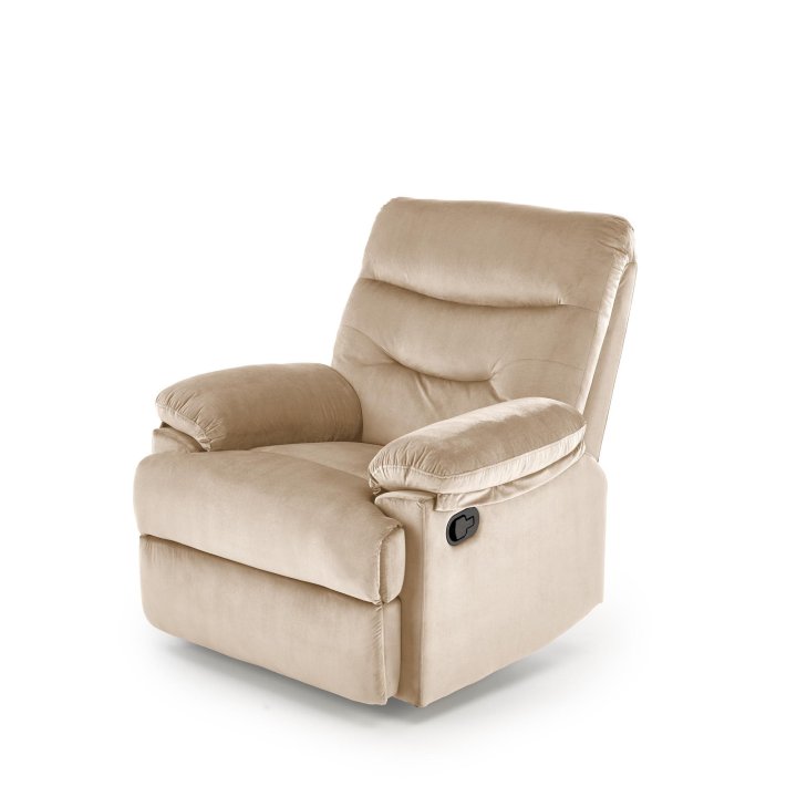 Rozkładany Fotel do salonu w beżowej miękkiej tkaninie typu velvet, funkcja relax
