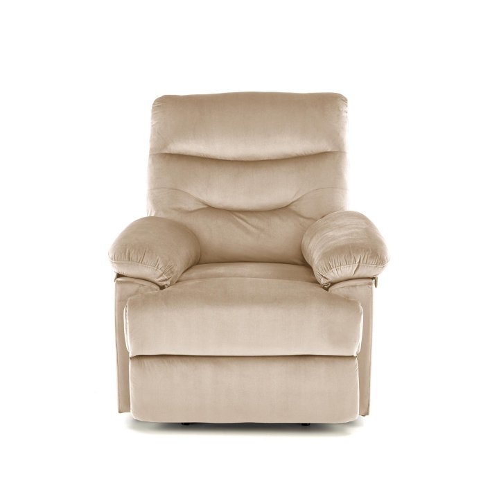 Rozkładany Fotel do salonu w beżowej miękkiej tkaninie typu velvet, funkcja relax