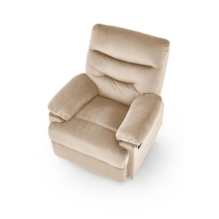 Rozkładany Fotel do salonu w beżowej miękkiej tkaninie typu velvet, funkcja relax