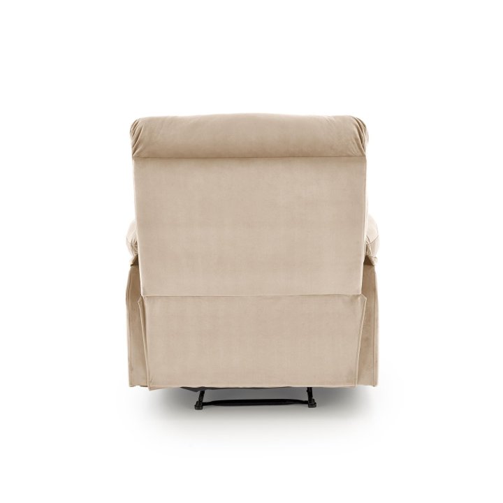 Rozkładany Fotel do salonu w beżowej miękkiej tkaninie typu velvet, funkcja relax