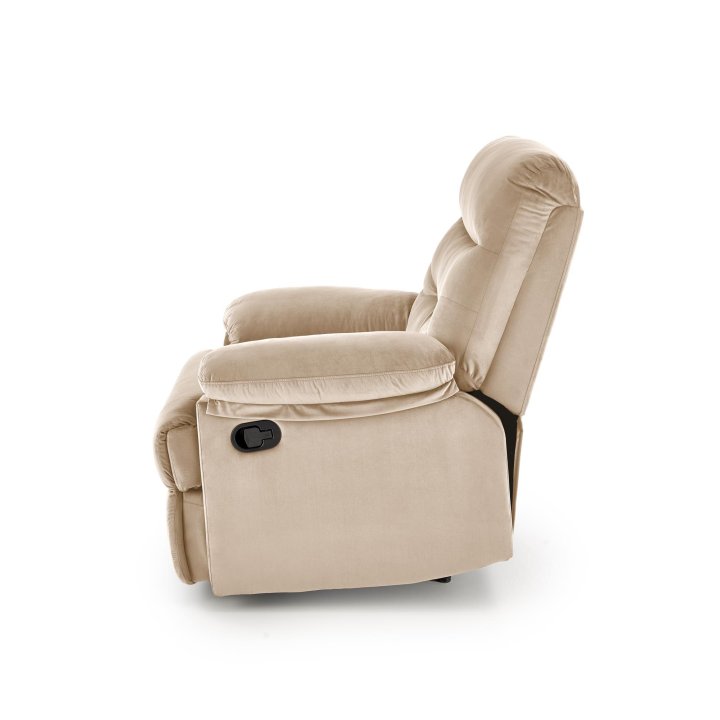 Rozkładany Fotel do salonu w beżowej miękkiej tkaninie typu velvet, funkcja relax