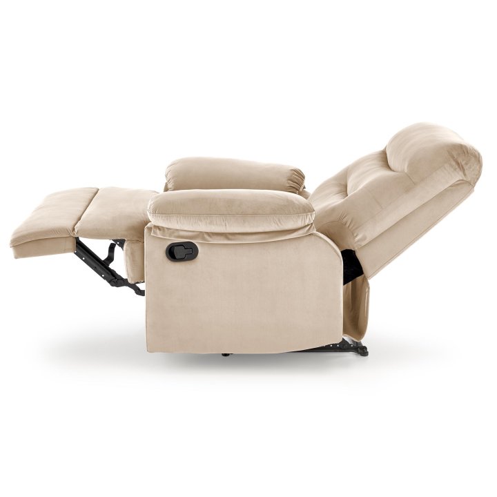 Rozkładany Fotel do salonu w beżowej miękkiej tkaninie typu velvet, funkcja relax