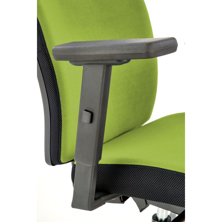 Fotel do biurka obrotowy, kolor zielony z czarnym, wysuwane siedzisko i regulowane podłokietniki
