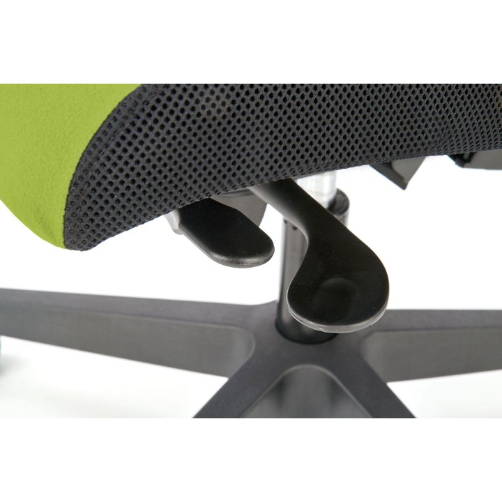Fotel do biurka obrotowy, kolor zielony z czarnym, wysuwane siedzisko i regulowane podłokietniki
