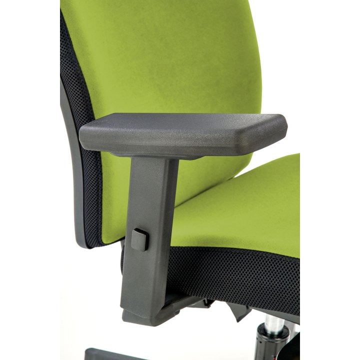 Fotel do biurka obrotowy, kolor zielony z czarnym, wysuwane siedzisko i regulowane podłokietniki
