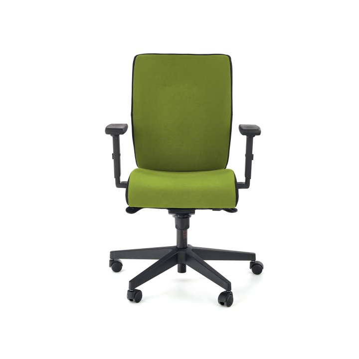 Fotel do biurka obrotowy, kolor zielony z czarnym, wysuwane siedzisko i regulowane podłokietniki