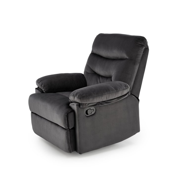 Rozkładany Fotel do salonu w czarnej miękkiej tkaninie typu velvet, funkcja relax