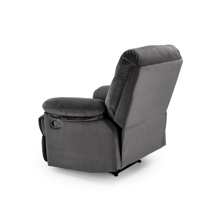 Rozkładany Fotel do salonu w czarnej miękkiej tkaninie typu velvet, funkcja relax