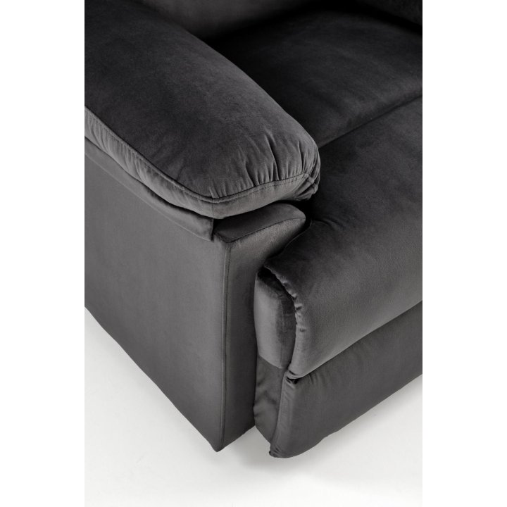 Rozkładany Fotel do salonu w czarnej miękkiej tkaninie typu velvet, funkcja relax