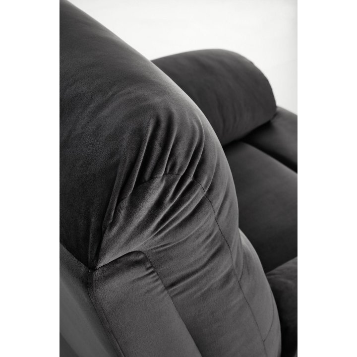 Rozkładany Fotel do salonu w czarnej miękkiej tkaninie typu velvet, funkcja relax