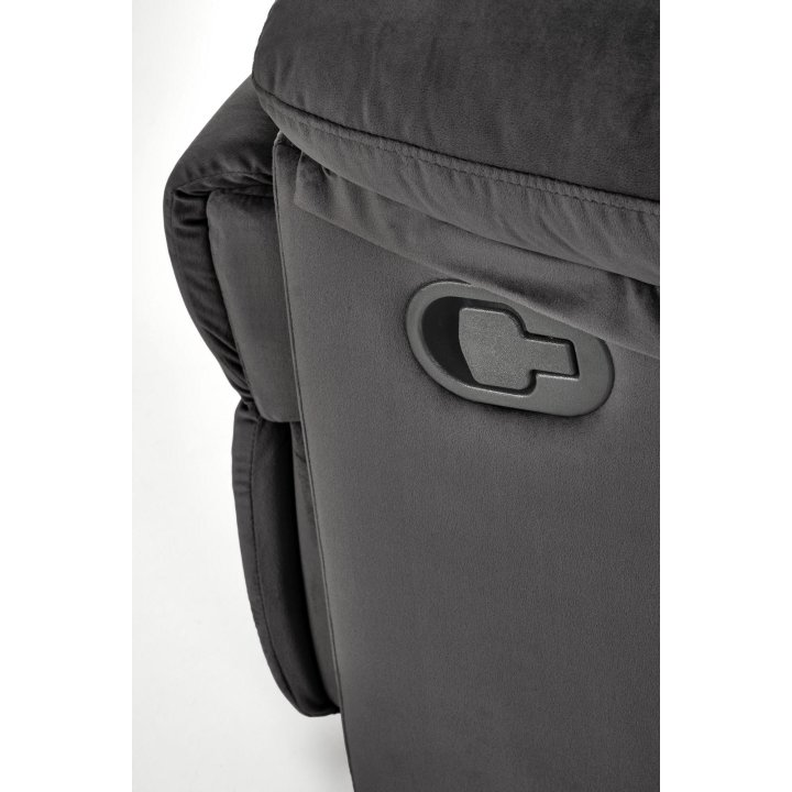 Rozkładany Fotel do salonu w czarnej miękkiej tkaninie typu velvet, funkcja relax