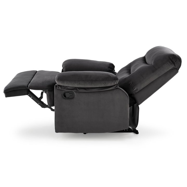 Rozkładany Fotel do salonu w czarnej miękkiej tkaninie typu velvet, funkcja relax
