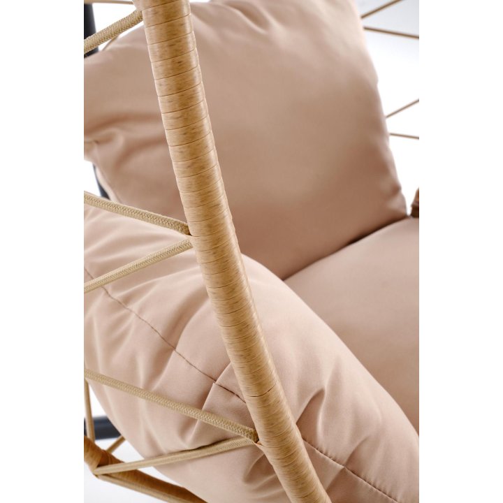 Fotel ogrodowy nowoczesny, rattan syntetyczny, tkanina, kolor beżowy, stelaż metalowy czarny