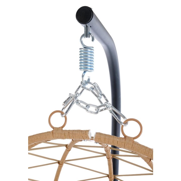 Fotel ogrodowy nowoczesny, rattan syntetyczny, tkanina, kolor beżowy, stelaż metalowy czarny