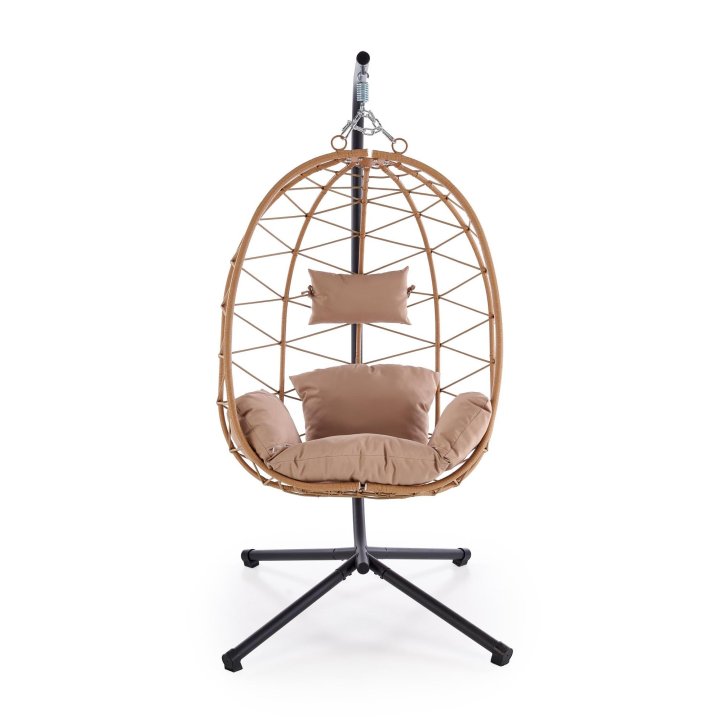 Fotel ogrodowy nowoczesny, rattan syntetyczny, tkanina, kolor beżowy, stelaż metalowy czarny