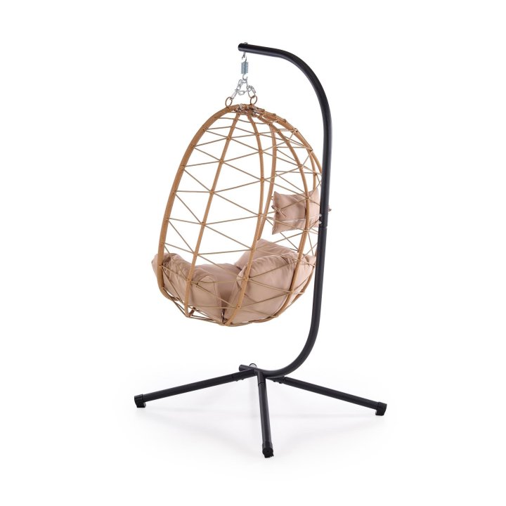 Fotel ogrodowy nowoczesny, rattan syntetyczny, tkanina, kolor beżowy, stelaż metalowy czarny