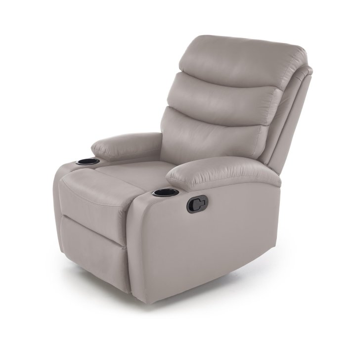 Fotel do salonu klasyczny, funkcja relax i funkcja schowka, kolor beżowy, eko skóra