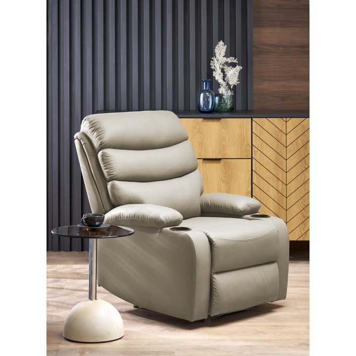 Fotel do salonu klasyczny, funkcja relax i funkcja schowka, kolor beżowy, eko skóra