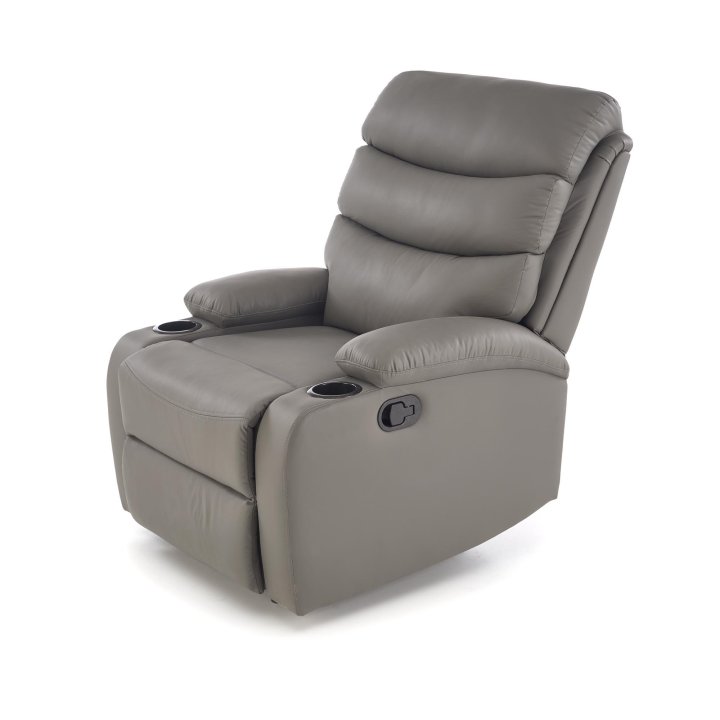 Fotel do salonu klasyczny, funkcja relax i funkcja schowka, kolor popielaty, eko skóra