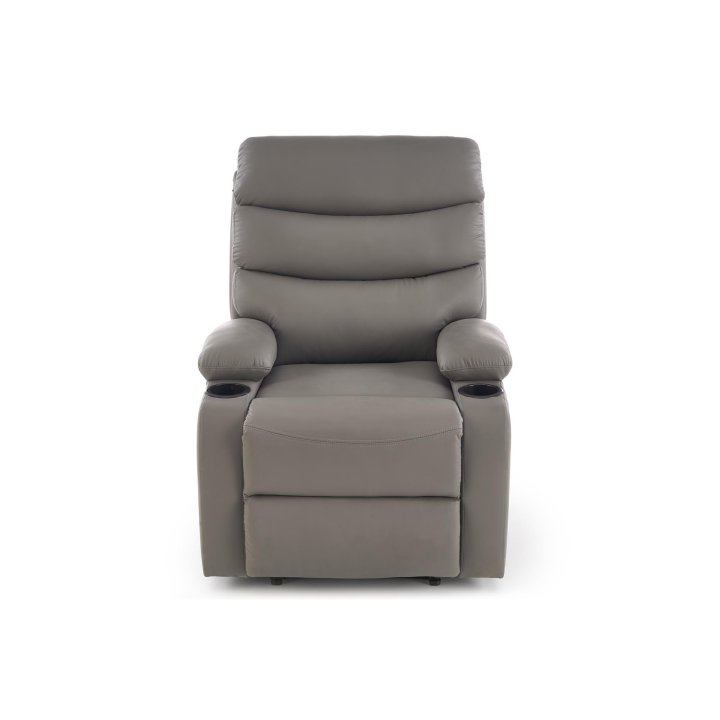 Fotel do salonu klasyczny, funkcja relax i funkcja schowka, kolor popielaty, eko skóra