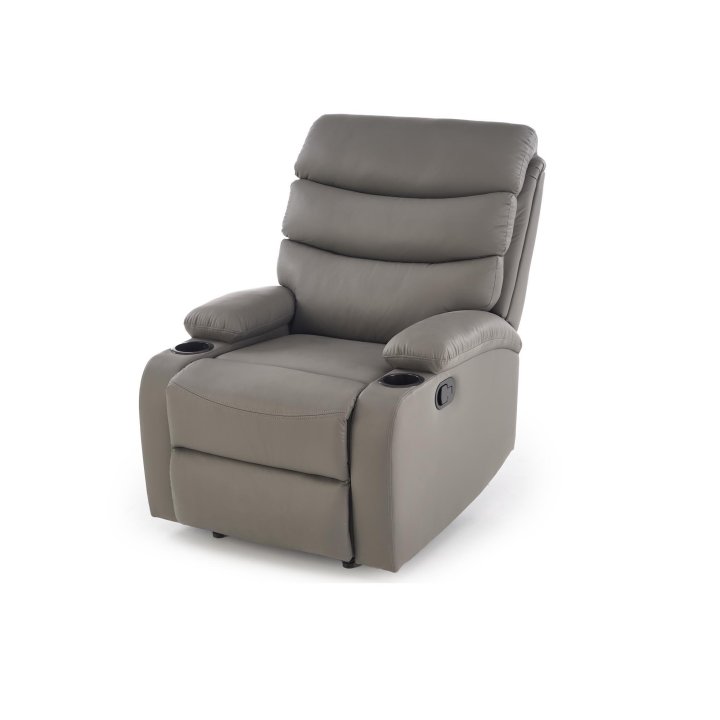 Fotel do salonu klasyczny, funkcja relax i funkcja schowka, kolor popielaty, eko skóra