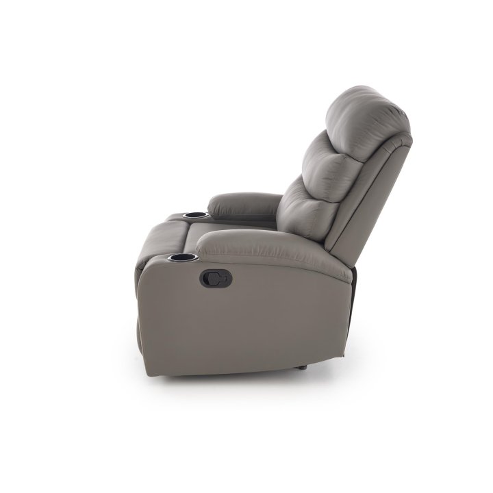 Fotel do salonu klasyczny, funkcja relax i funkcja schowka, kolor popielaty, eko skóra