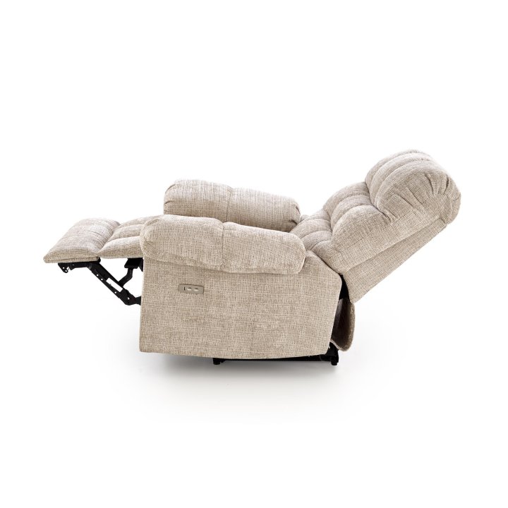 Duży miękki Fotel do salonu, klasyczny, funkcja relax, w kolorze beżowym