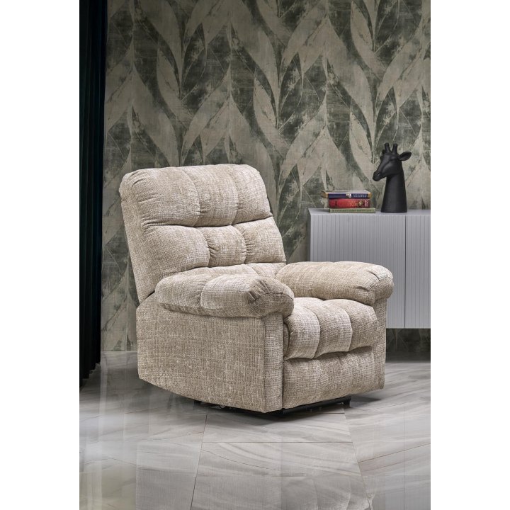 Duży miękki Fotel do salonu, klasyczny, funkcja relax, w kolorze beżowym